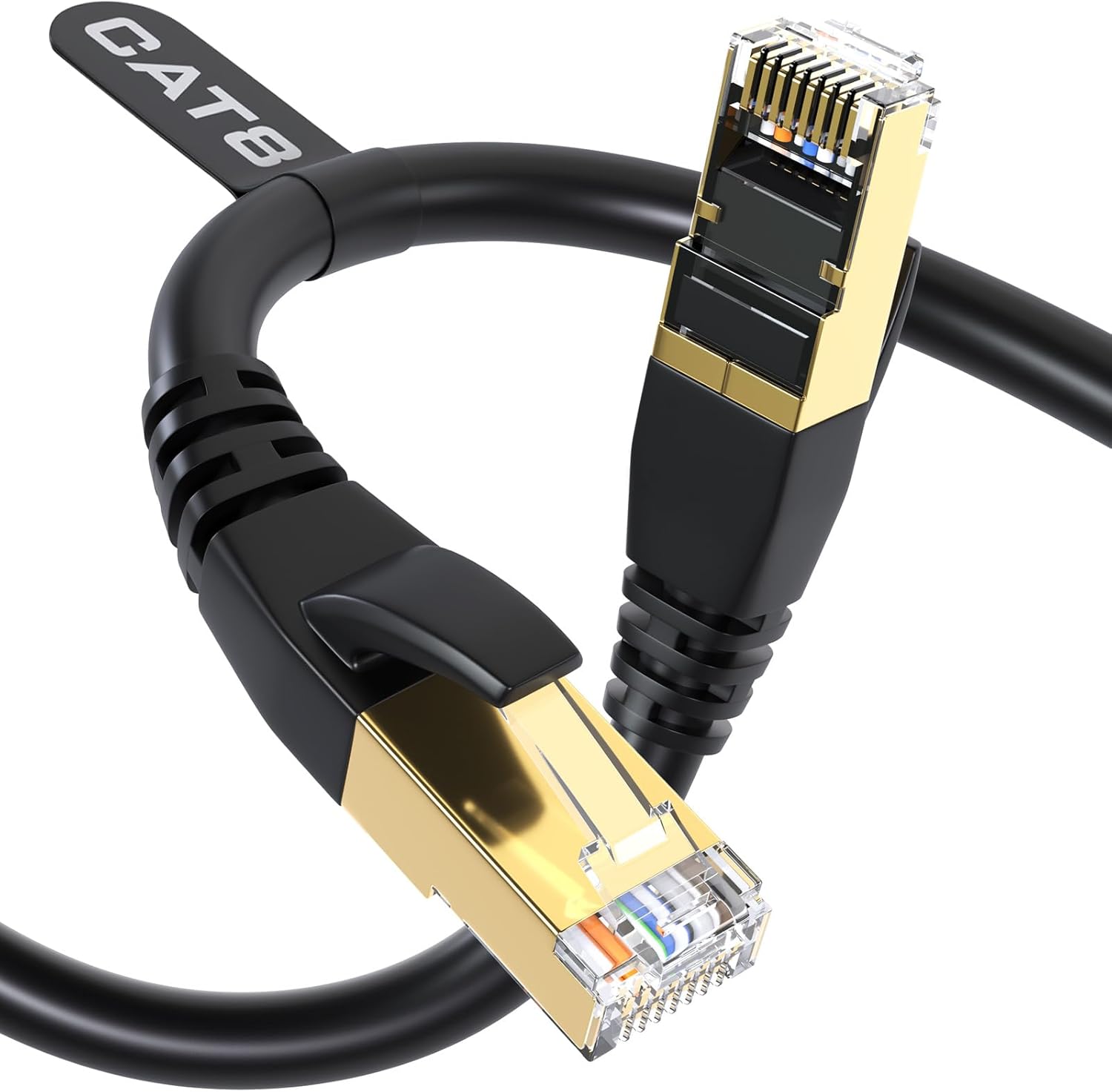 DbillionDa 40Gbps Cat 8 Ethernet Cable, 6FT Heavy-Duty for Indoor/Outdoor Use, Gold-Plated RJ45, Weatherproof & UV Resistant