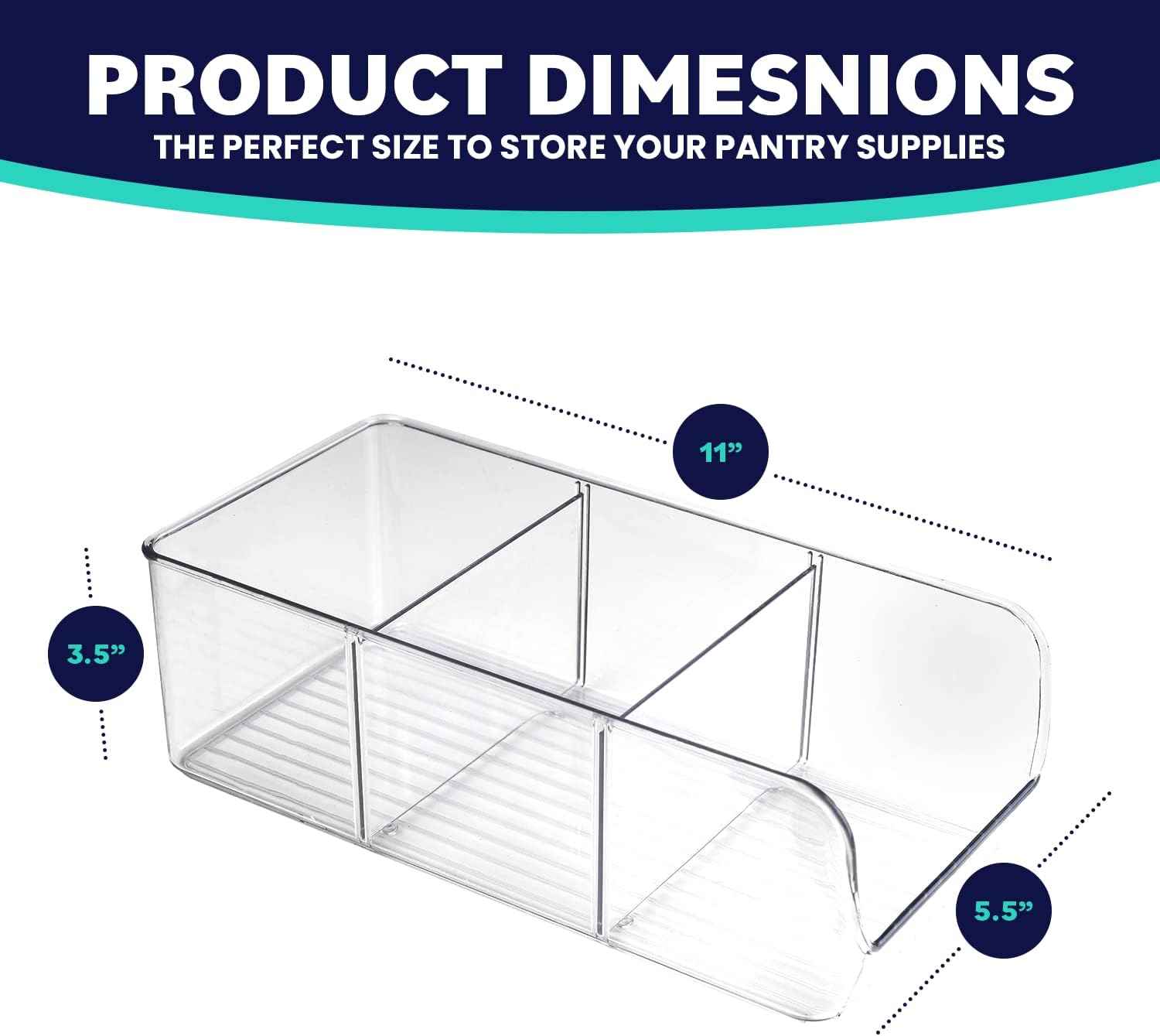 ELTOW 4-Pack Snack Organizer, 3-Compartment Plastic Bins with Removable Dividers, Chip & Food Storage for Pantry, Spices, Fridge, and Cabinet