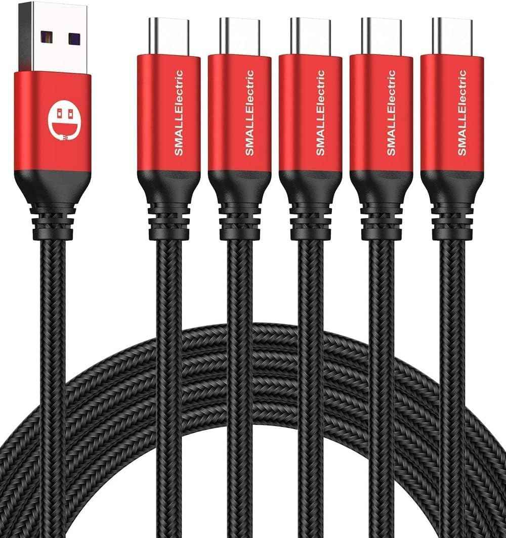 USB Type-C to A Cable 5pack 6ft Braided Fast Charging 3A Quick Charger Cord, 6 Foot Compatible iPhone 17/17 Pro/16e/16/15 Pro Max,Samsung Galaxy S10 S9 S8 Plus, Note 10 9 8, LG V50 V40 G8 G7(Grey)