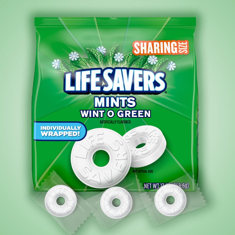 life-savers wint-o-green flavor breath mints hard candy, 13 oz bag, sharing size