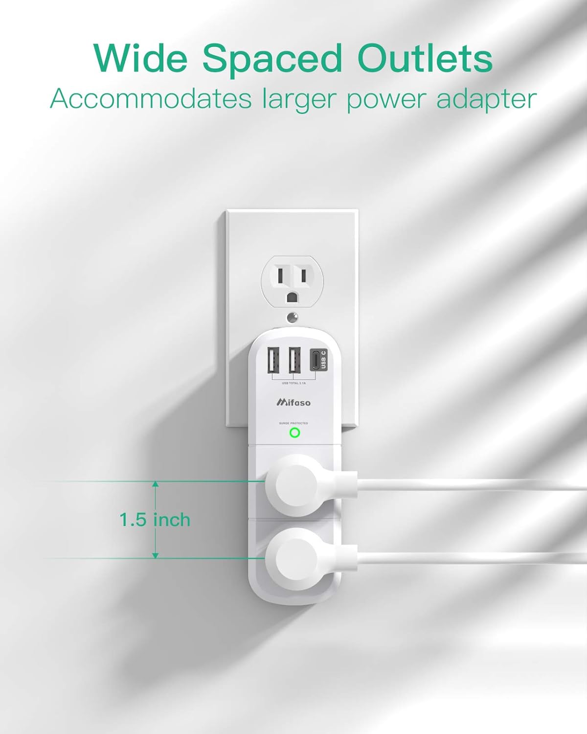 mifaso 3 sided swivel rotating plug surge protector with 6 ac multi plug wall outlets and 3 usb ports
