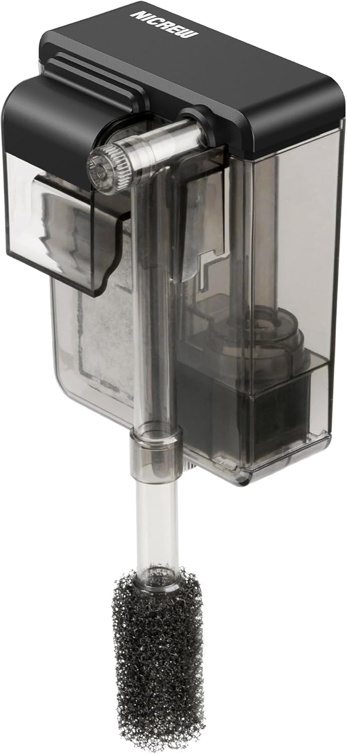 Nicrew Quiet Aquarium HOB Filter for Up to 5 Gallon Aquariums, Adjustable Flow, 42 GPH, 3W