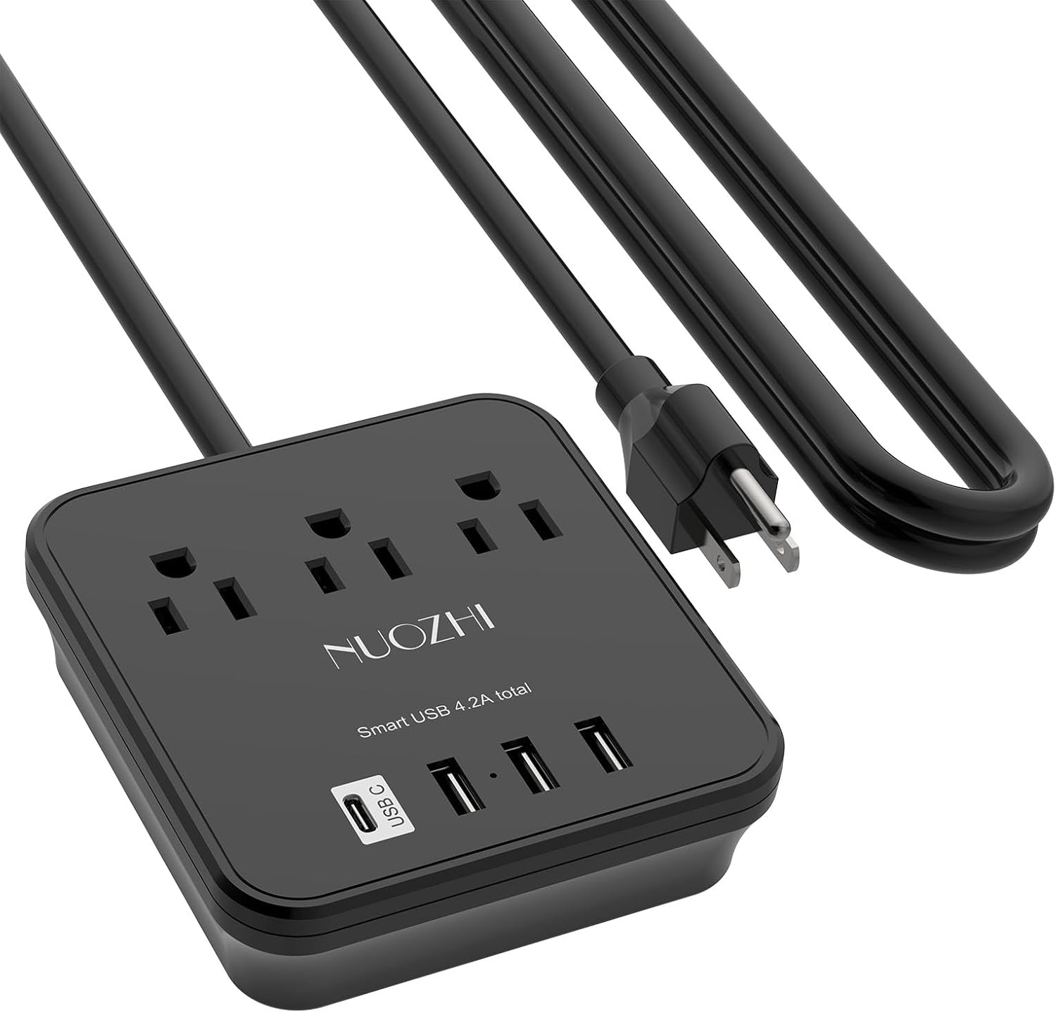 NUOZHI 6ft power strip with 3 outlets and 4 USB ports, non surge protector for cruise ships and travel