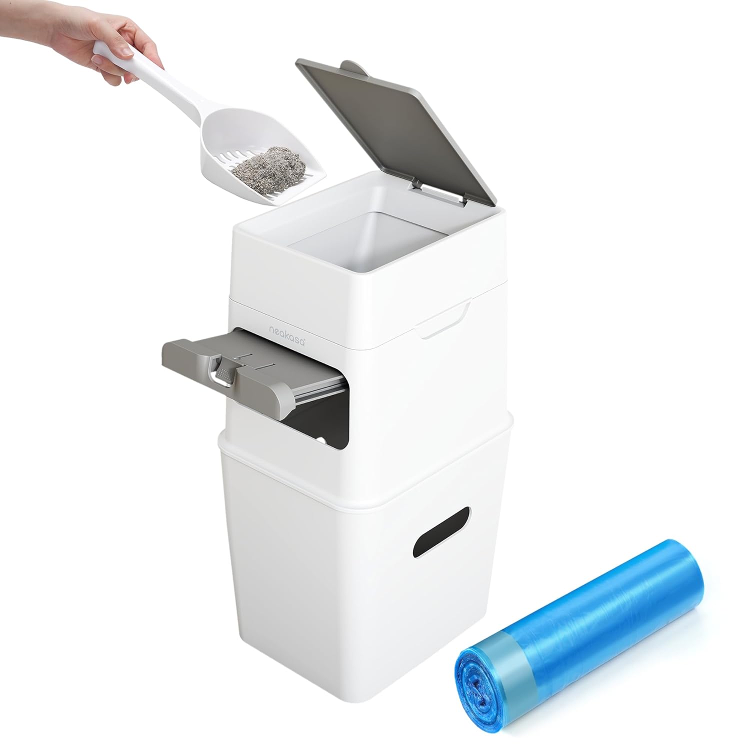 Neakasa 9.2L PooGuard Litter Disposal Bin with Viewing Window and 4-Month Refill Bag, white