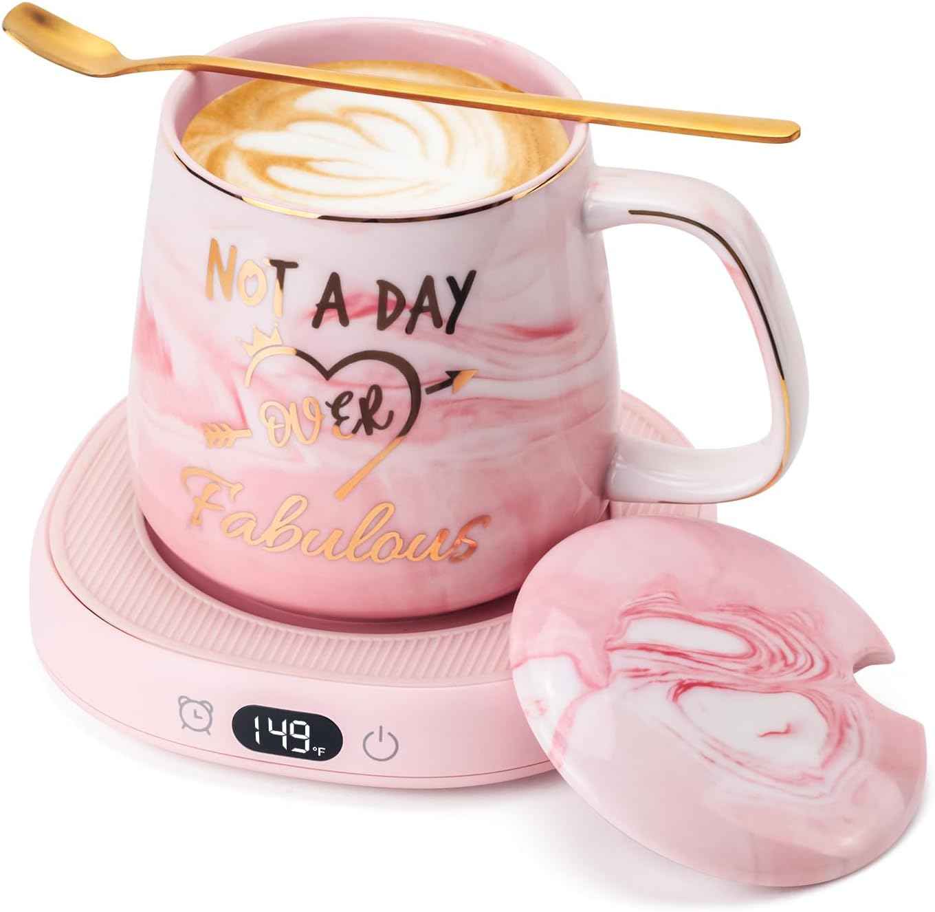 Coffee Mug Warmer & You are Awesome Mug Set, Electric Cup Warmer for Desk, Beverage Warmer with 4 Temperature Setting, 8-Hours Auto Shut Off
