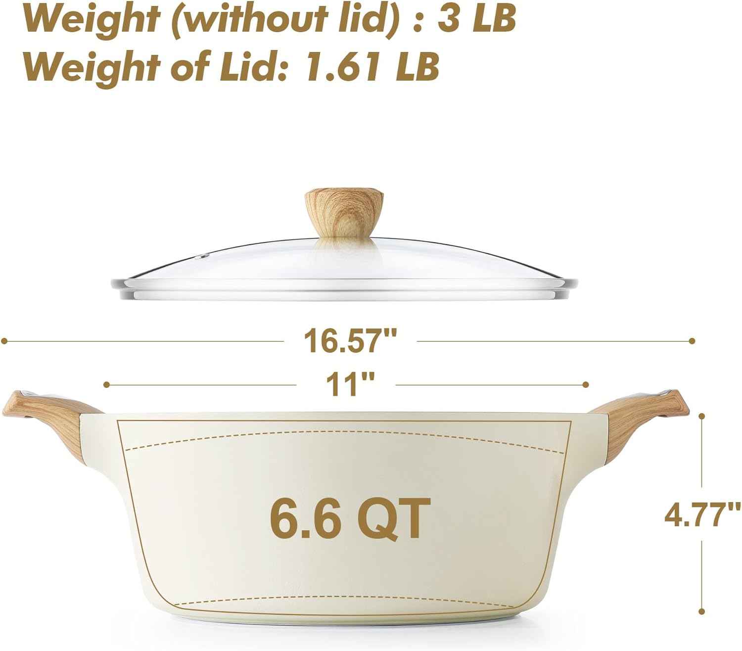 SENSARTE Ceramic Nonstick Stock Pot with Lid, 2.6/4.5/6.6/8.5 QT Soup Pot Casserole Pot, Non-toxic Healthy Pasta Pot, Large Cooking Pot Stew Pot, Induction Compatible, PFOA PFAS PTFE Free, White