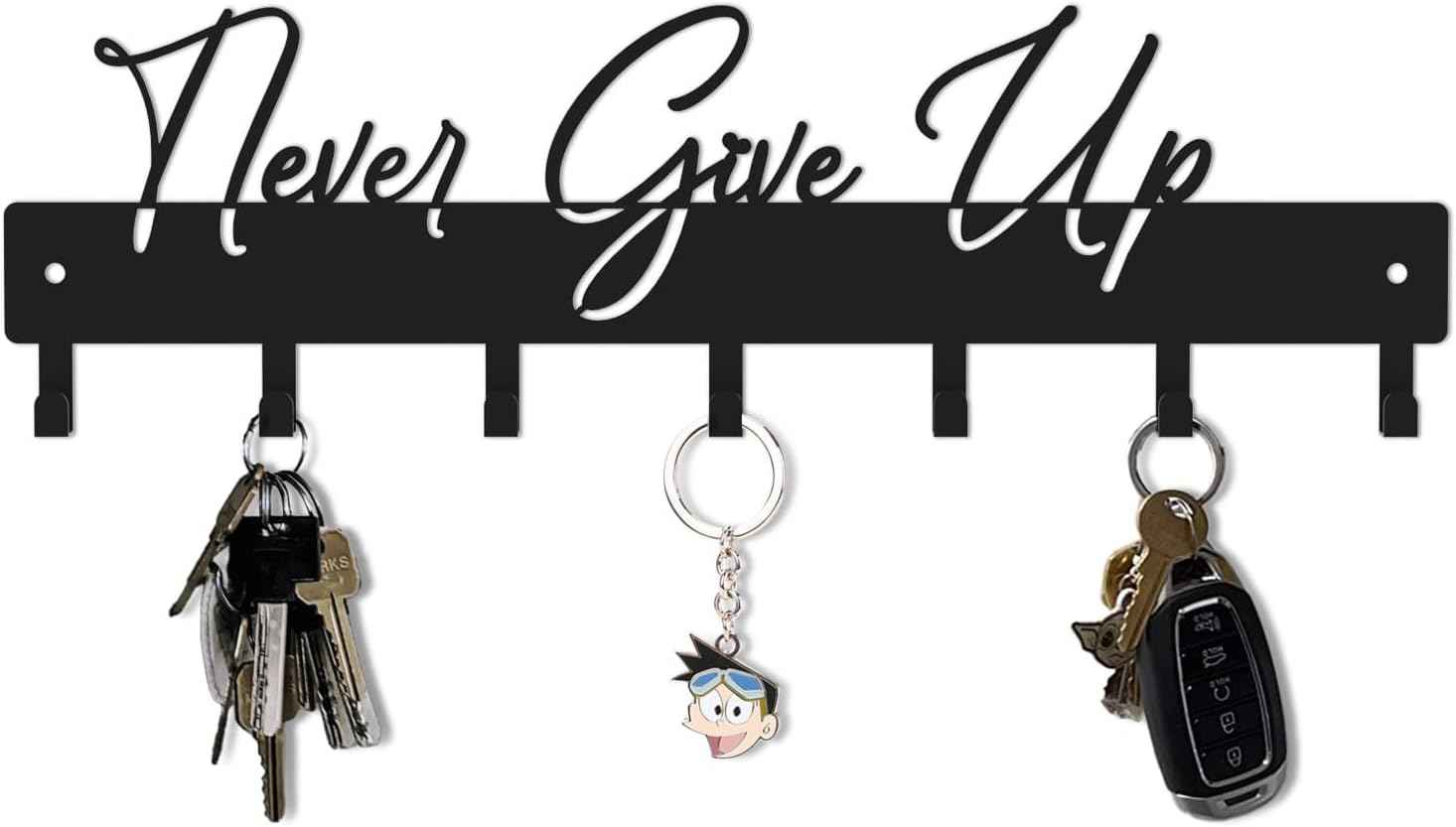 Have a Great Day Key Hooks for Wall Decoration,Delicate Fashion Black Metal Key Holder Wall Mount,Have a Great Day Key Hanger with 7 Kooks for Hallway,Office