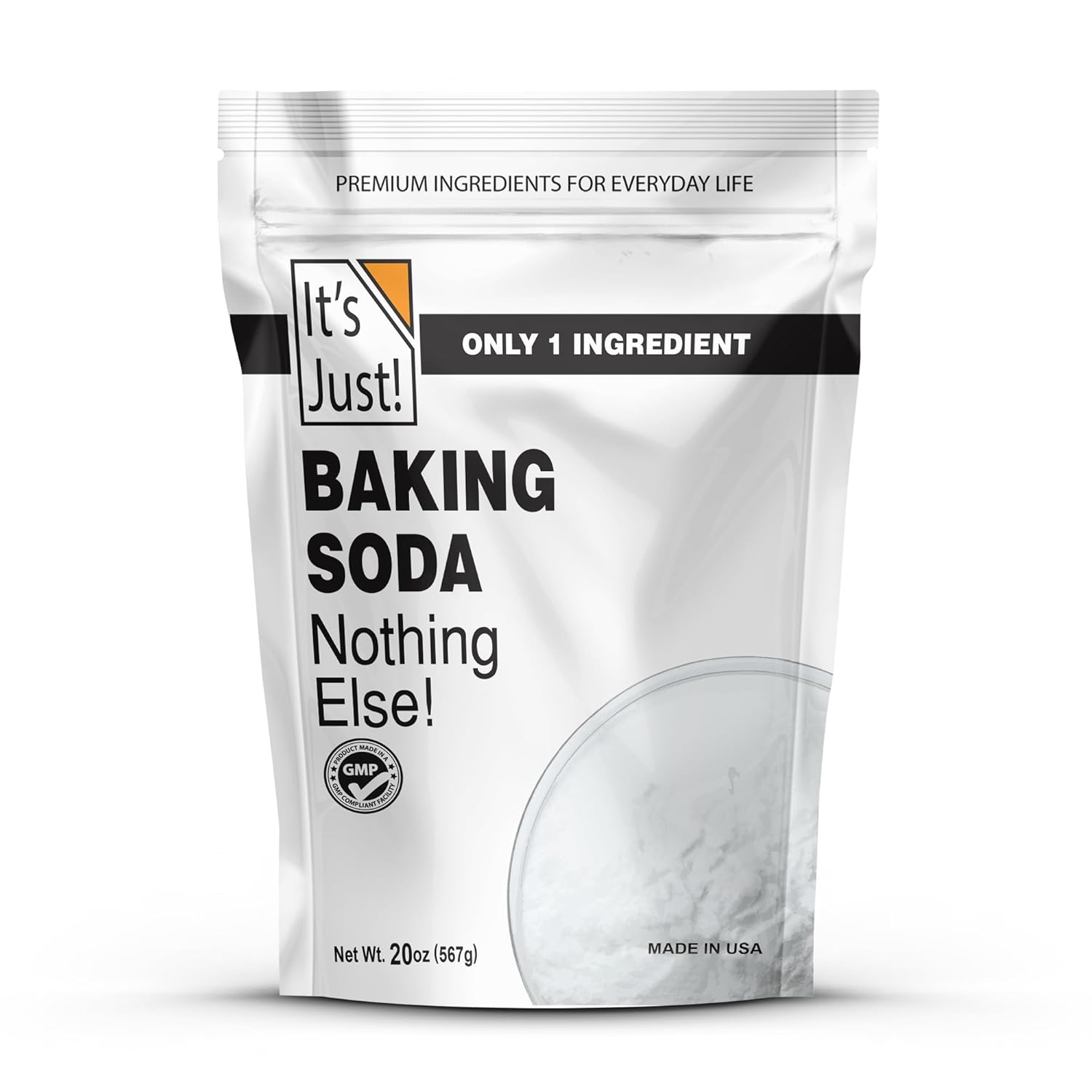 It's Just Pure Sodium Bicarbonate Baking Soda, 100% Food Grade, Non-GMO, Made in USA, 1.25 Pound