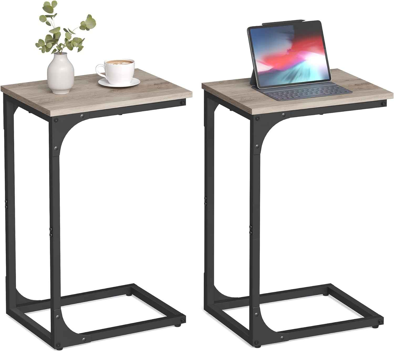 VASAGLE C-Shaped End Table, Small Side Table for Couch, Sofa Table with Metal Frame for Living Room, Bedroom, Bedside, Rustic Brown and Black