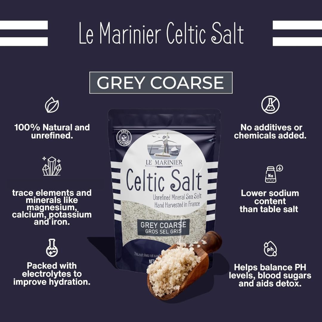 le marinier celtic salt organic grey coarse 1.1lb french sea salt 100% natural unrefined mineral rich