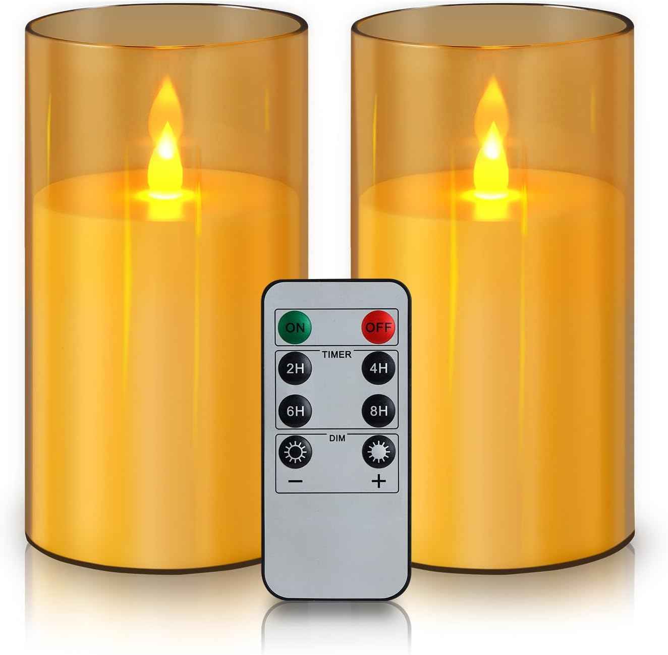 Flameless Candles 4" 5" 6" Set of 3 Acrylic Glass Pillars 3" Diameter Battery Operated Flickering Candles Include 10-Key Remote with Timer Function 400+ Hours (Gray, Warm Light 3 Pack)