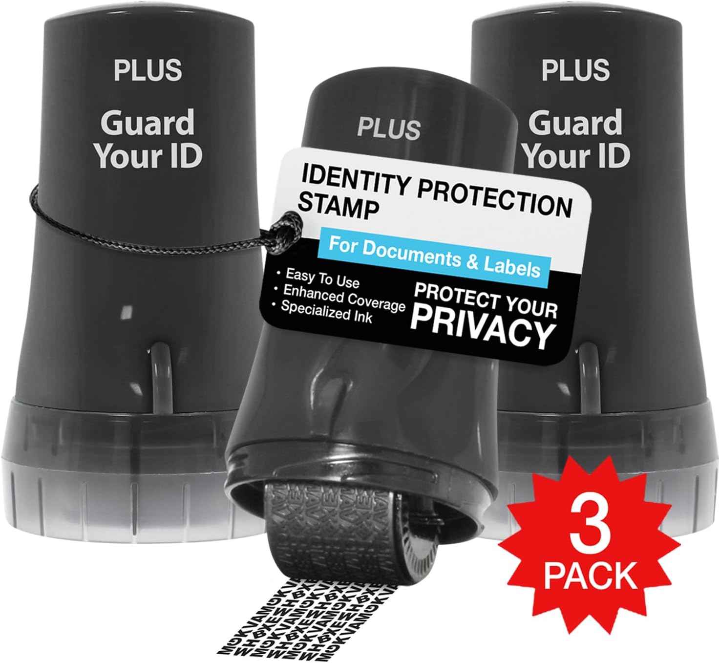 Guard Your ID Advanced 2.0 Roller 3-Pack for Identity Theft Protection, Confidential Security Stamp Mixed Color Kit (Turquoise, Green, White)