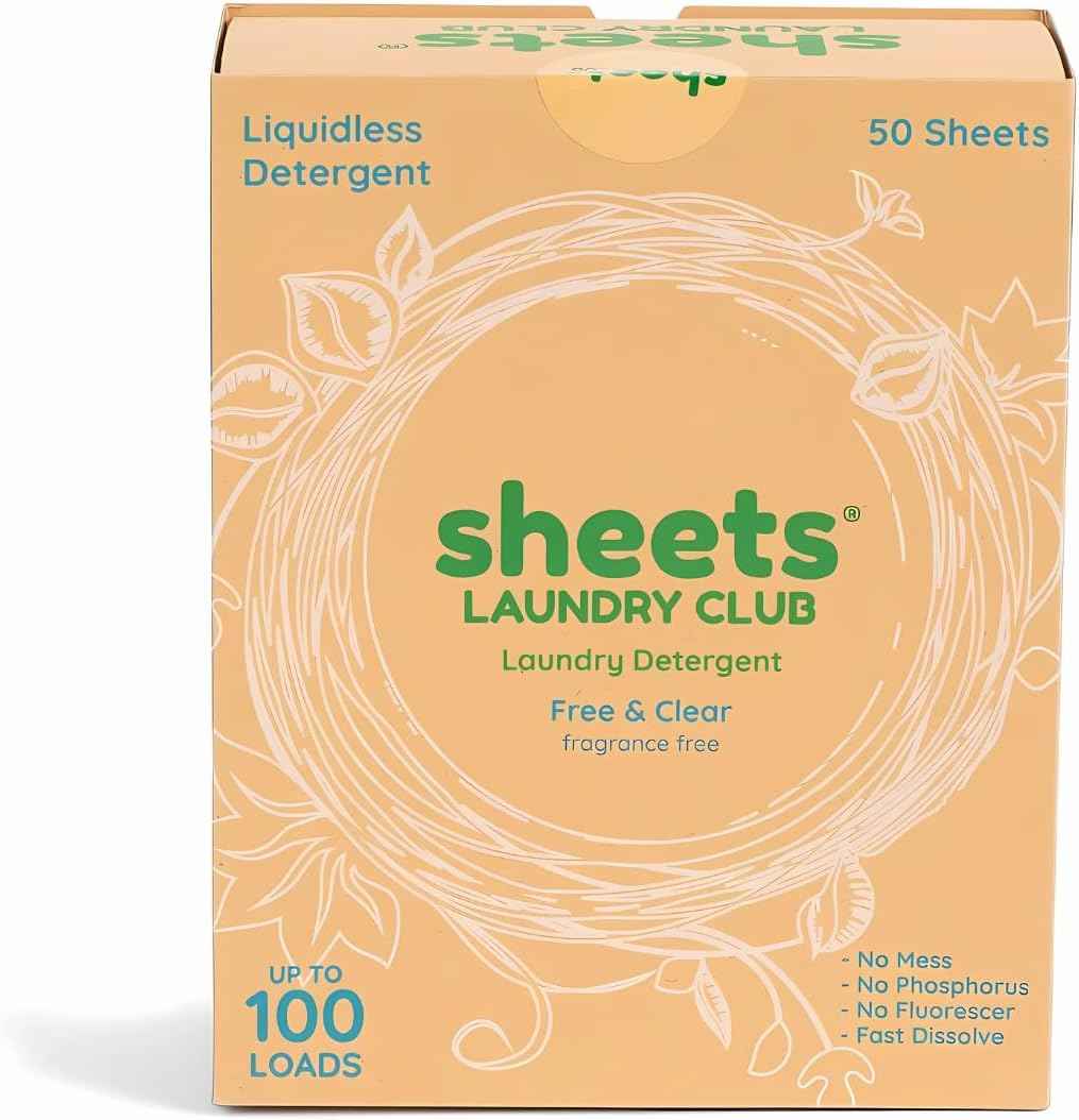Sheets Laundry Club - Liquidless Laundry Detergent Sheets, 100 Loads - Fresh Linen Scent, Eco-Friendly, Quick-Dissolving Formula, Hypoallergenic, Septic Safe, Plastic-Free Packaging - 50 Sheets