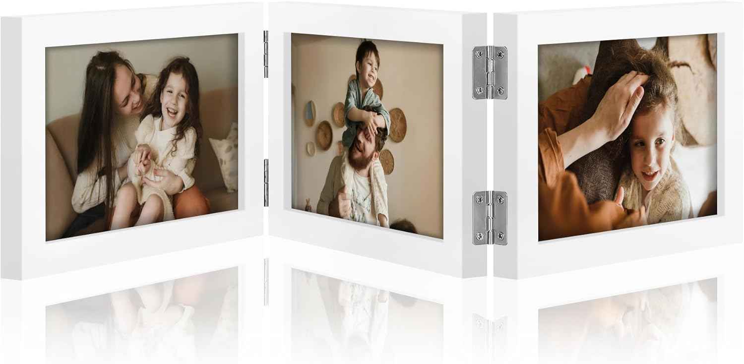 decorUhome Triple 4x6 Picture Frame Vertical, Engineered Wood Trifold Photo Frame with Plexiglass for Tabletop Display, 4x6, Black