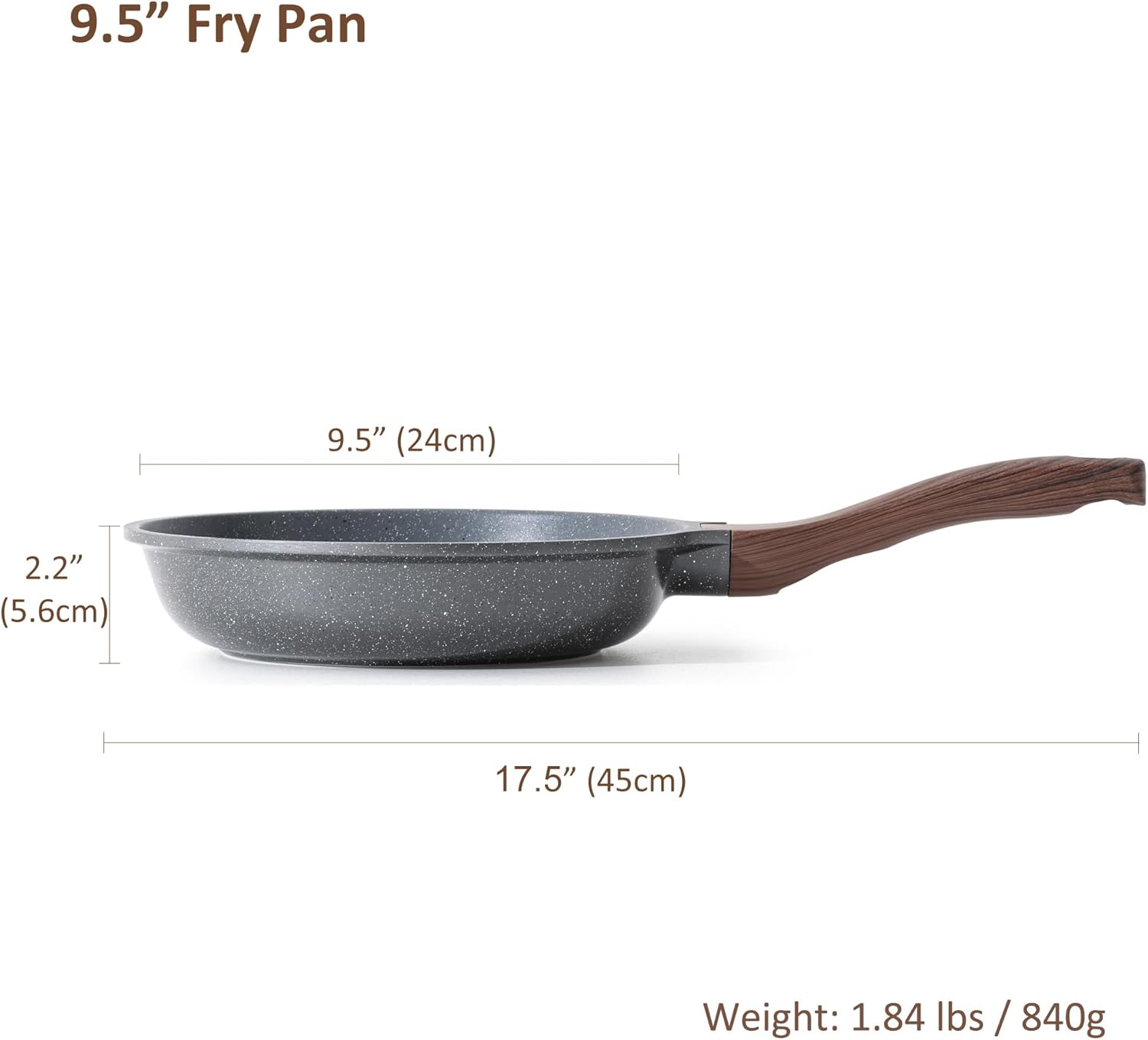Swiss Granite Nonstick Frying Pan Skillet, PFOA Free, Stone Cookware, 8/9.5/10/11/12.5 Inch, Chef's Pan