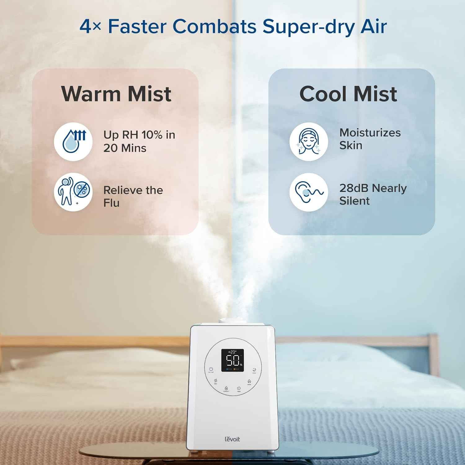 LEVOIT LV600S Smart Warm and Cool Mist Humidifiers for Home Bedroom Large Room, (6L) 753ft² Coverage, Quickly & Evenly Humidify Whole House, Easy Top Fill, App & Voice Control - Quiet Sleep Mode