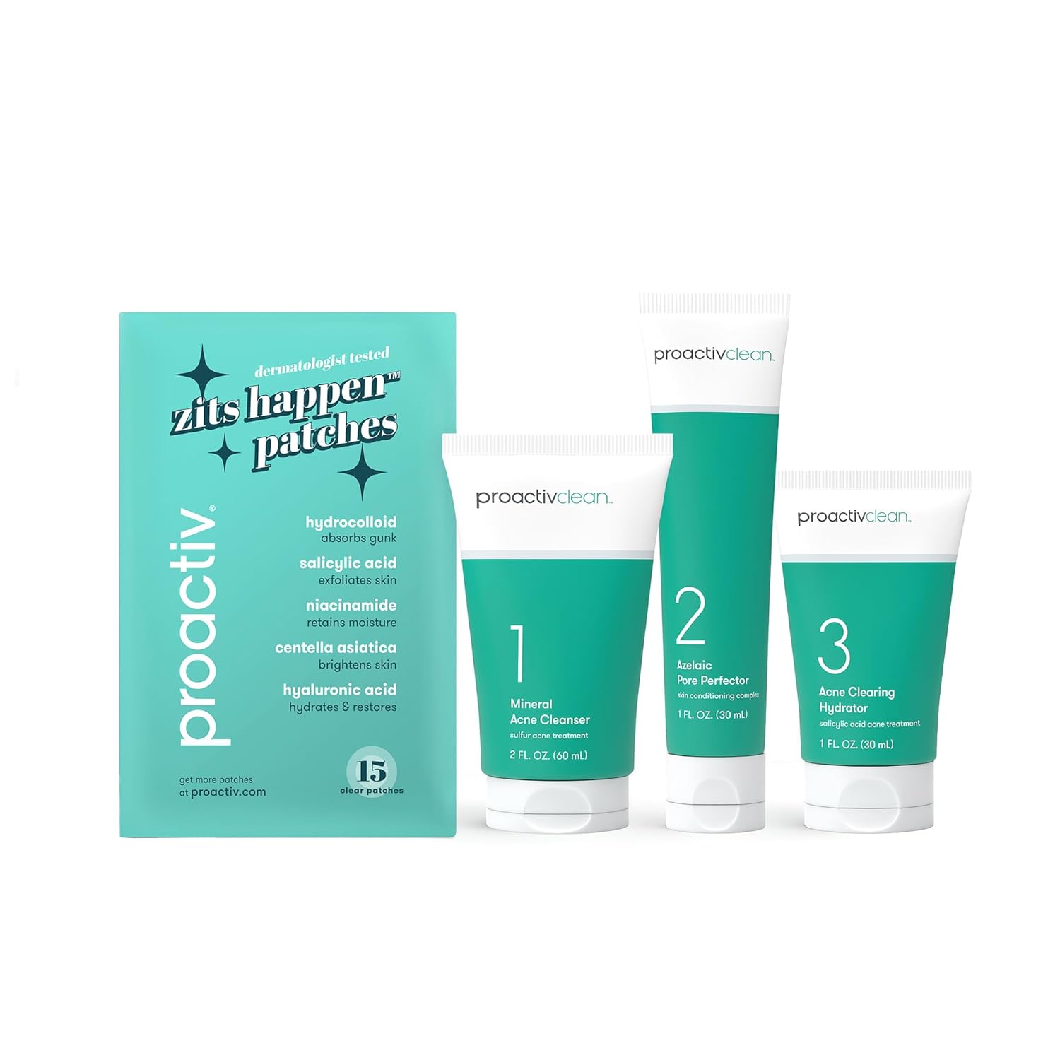 proactiv clean 3-step acne routine kit with sulfur cleanser, azelaic serum, and sensitive skin moisturizer for 30-day acne treatment