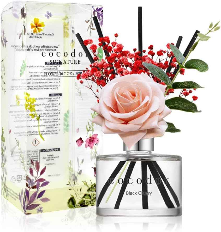 COCODOR Reed Diffuser Set with Preserved Baby's Breath with Sticks/April Breeze / 6.7oz / Scent Fragrance Oil Diffuser for Bedroom Bathroom Home Décor