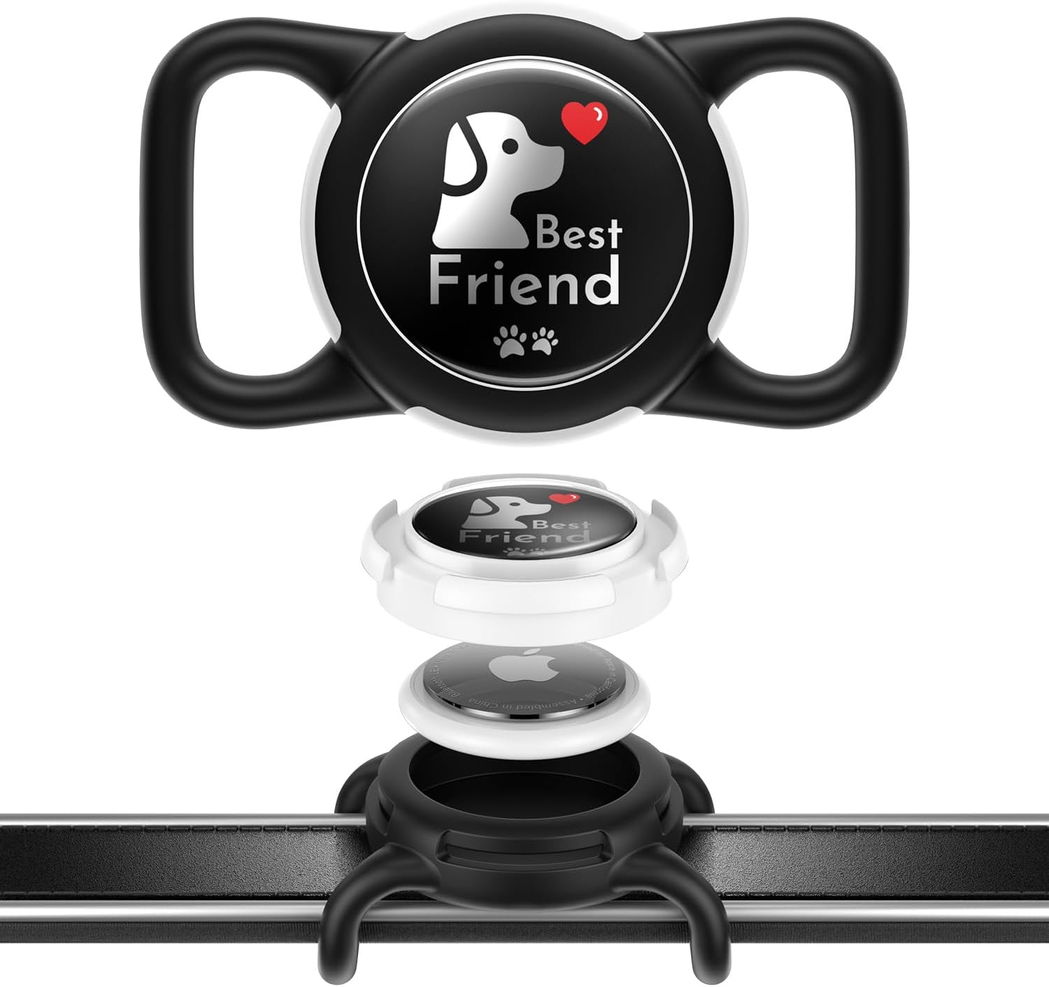 waterproof airtag holder for dog collar soft full-body protective airtag holder for dog cat collars black regular