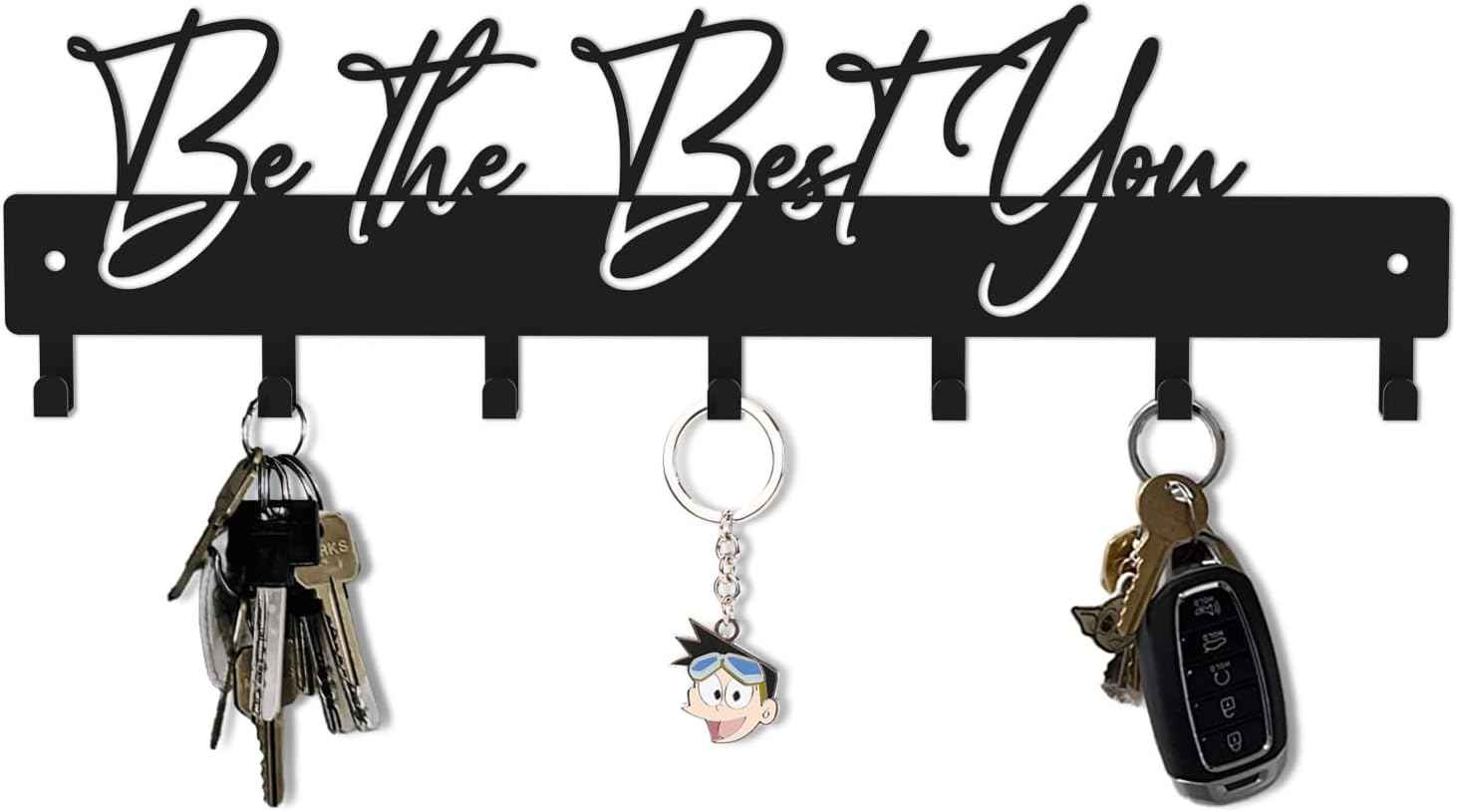 Have a Great Day Key Hooks for Wall Decoration,Delicate Fashion Black Metal Key Holder Wall Mount,Have a Great Day Key Hanger with 7 Kooks for Hallway,Office