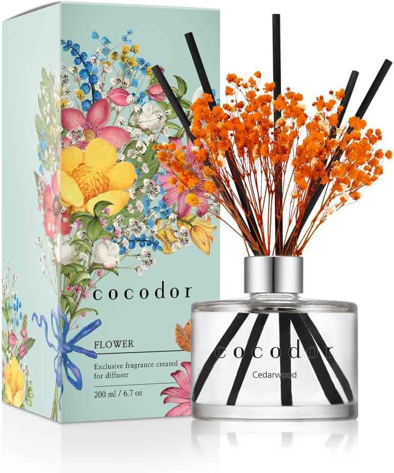 COCODOR Reed Diffuser Set with Preserved Baby's Breath with Sticks/April Breeze / 6.7oz / Scent Fragrance Oil Diffuser for Bedroom Bathroom Home Décor