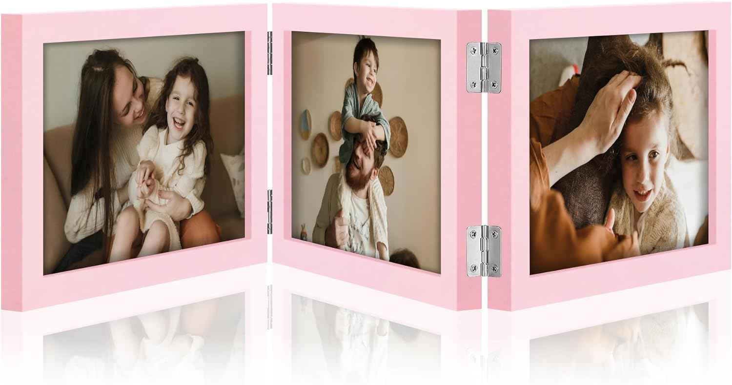 decorUhome Triple 4x6 Picture Frame Vertical, Engineered Wood Trifold Photo Frame with Plexiglass for Tabletop Display, 4x6, Black