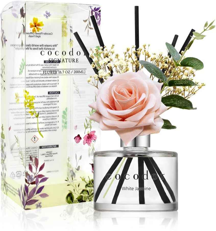 COCODOR Reed Diffuser Set with Preserved Baby's Breath with Sticks/April Breeze / 6.7oz / Scent Fragrance Oil Diffuser for Bedroom Bathroom Home Décor