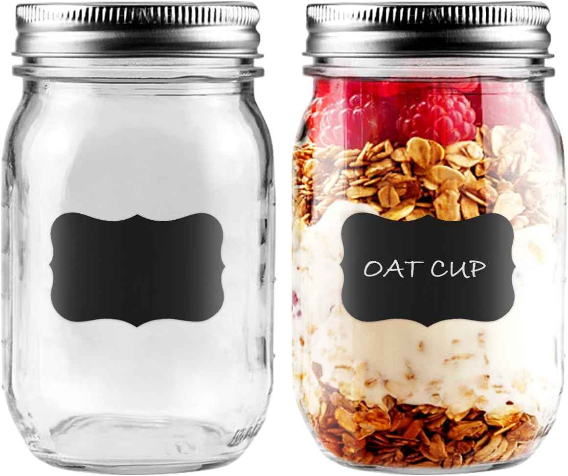 Showvigor 2 Pack Regular Mouth Mason Jars 16oz Glass Canning Jars with Airtight Lids for Preserving, Jam, Honey, Jelly, Wedding Favors, Sauces, Meal Prep, Overnight Oats, Salad