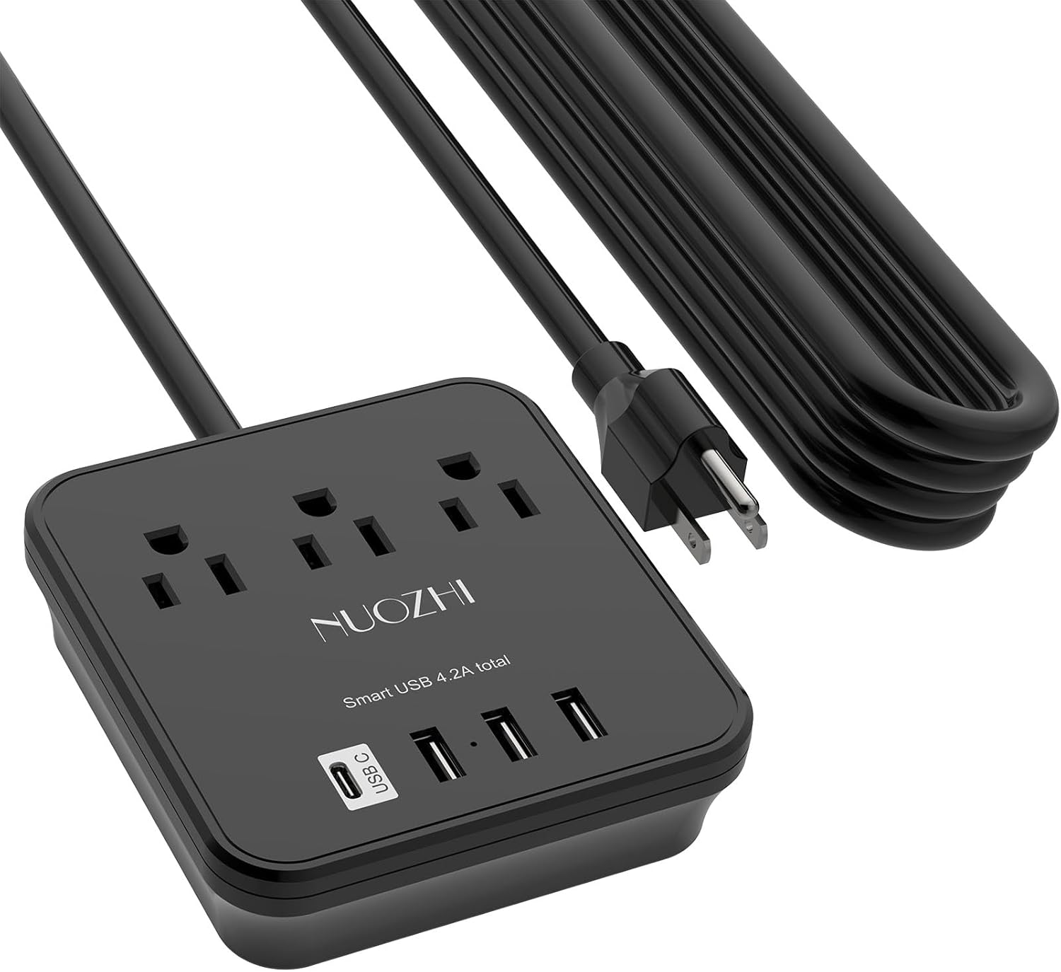 NUOZHI 6ft power strip with 3 outlets and 4 USB ports, non surge protector for cruise ships and travel