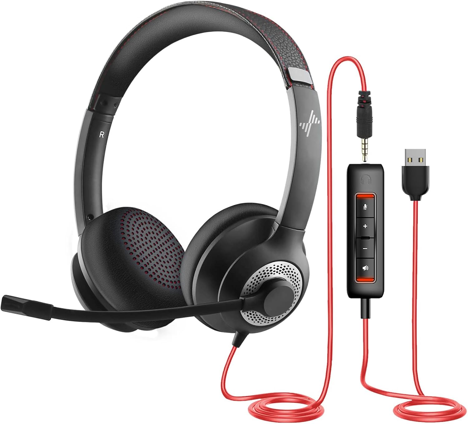 usb headset with noise cancelling microphone for pc laptop headphones black