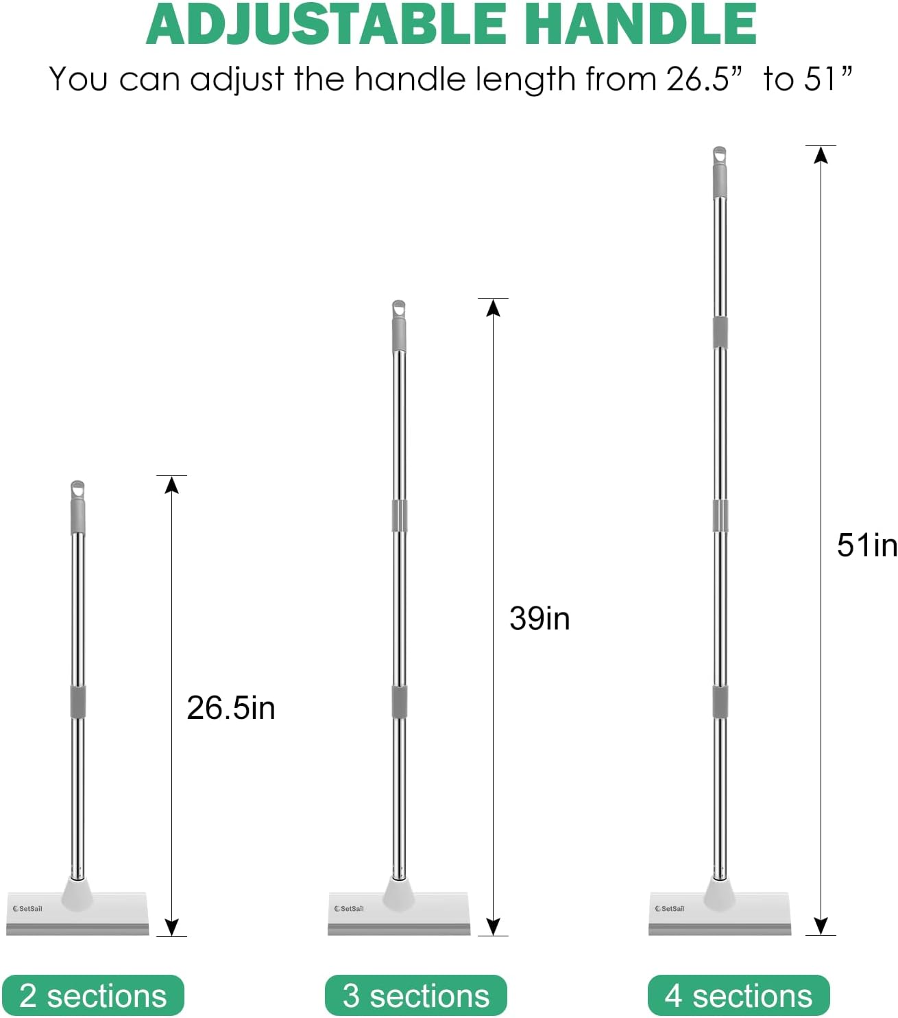 SetSail 51-inch Adjustable Handle 2 in 1 Stiff Bristle Floor Scrubber for Shower Bathroom Garage Kitchen