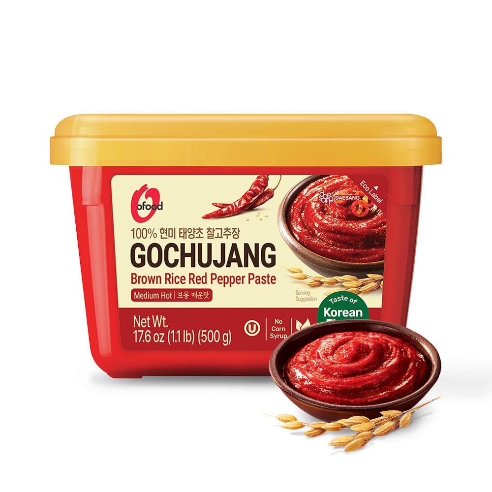 O'food Gochujang Korean Red Chili Paste, 1.1 lb (500g) - 0 Fat/ 0 Cholesterol / 40 Calories/Serving, Spicy & Sweet Savory Fermented