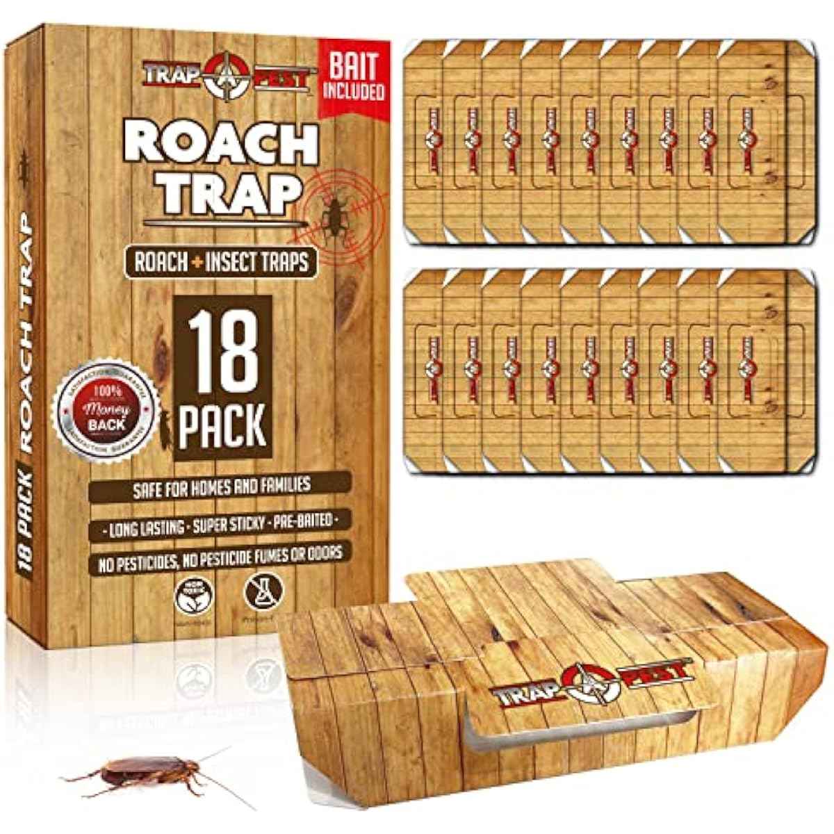 Roach Traps Indoor Sticky (18 Pack) - Glue Traps for Roaches Bug Traps with Roach Bait Traps - Long Lasting Non-Toxic Children and Pet Friendly - Trap a Pest