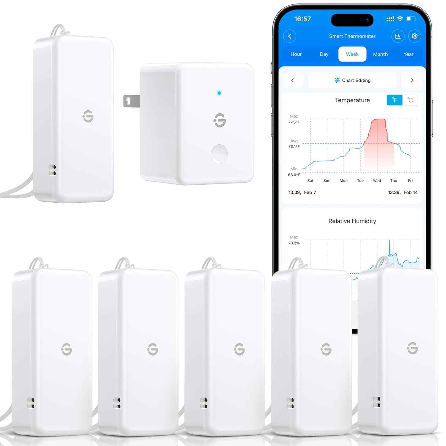 GoveeLife 2.0 WiFi Hygrometer Thermometer 6 Pack, Smart Humidity Temperature Sensor with App Notifications, Temperature Humidity for Bedroom, Wine Cellar, Basements（Only Support 2.4G Wi-Fi）