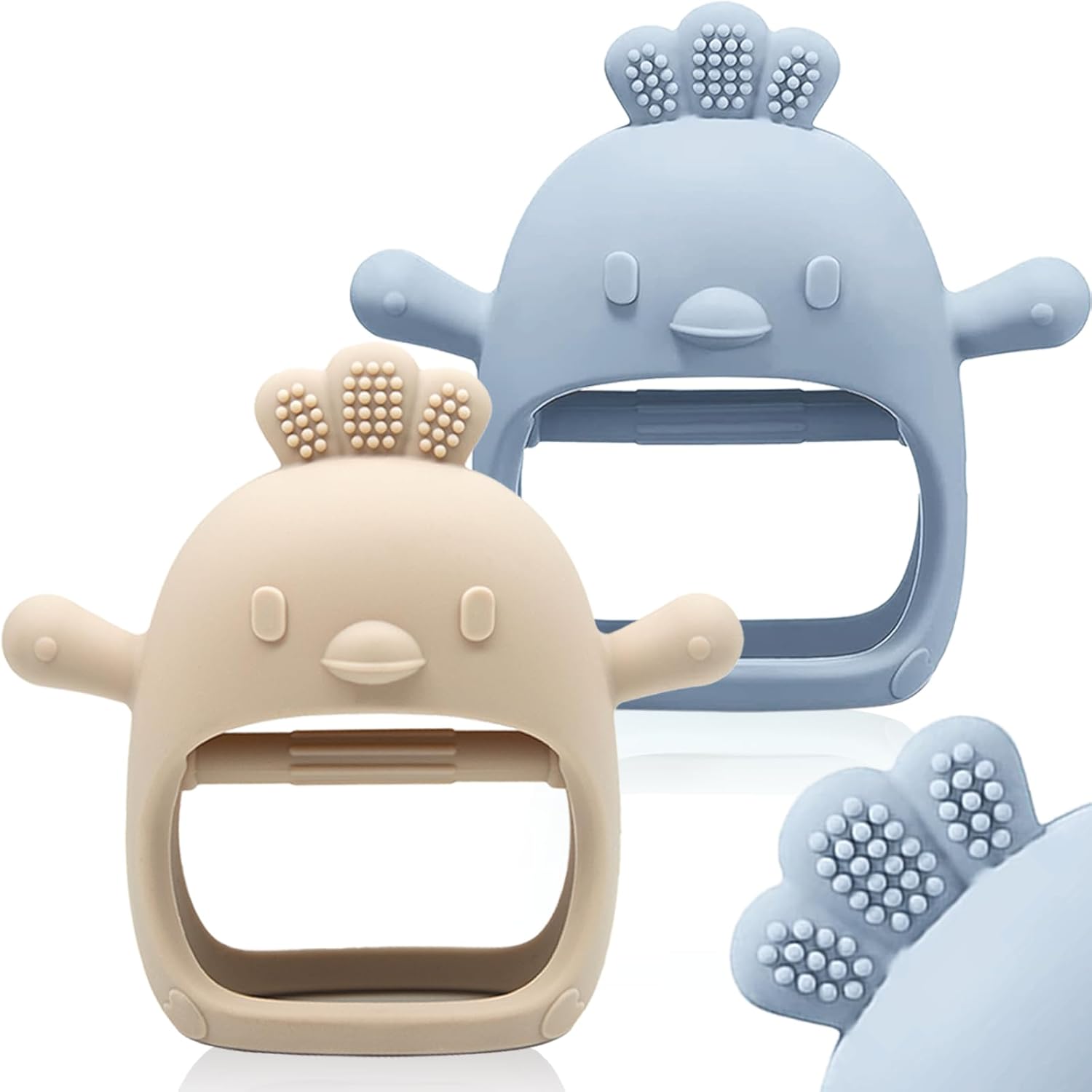 2-pack ChooKaChoo silicone teething mitten for babies over 3 months, anti-dropping, BPA free