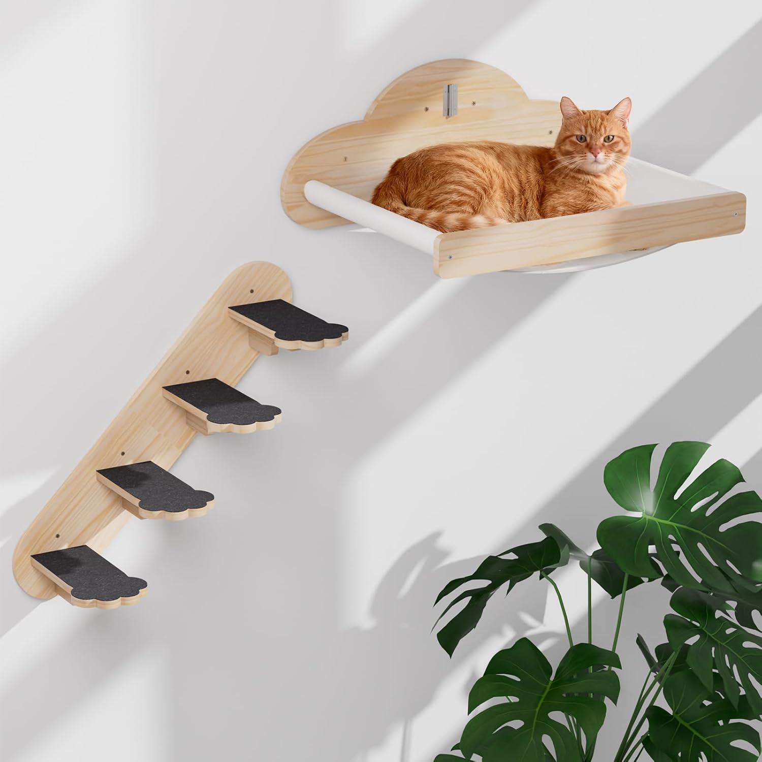 xiaz cat wall hammock mounted bed with 4 climbing steps for indoor cats up to 30lbs