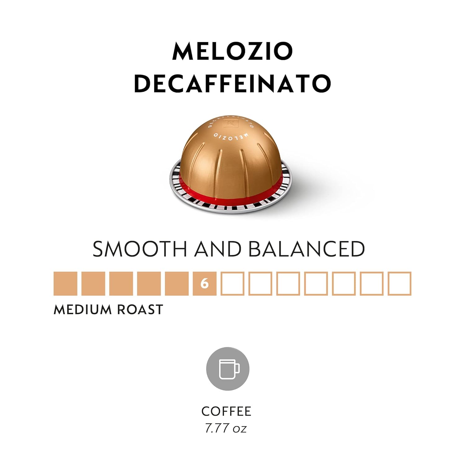 Nespresso Vertuo Melozio Decaffeinato 30-count medium roast coffee pods, 7.8 oz brew, recyclable
