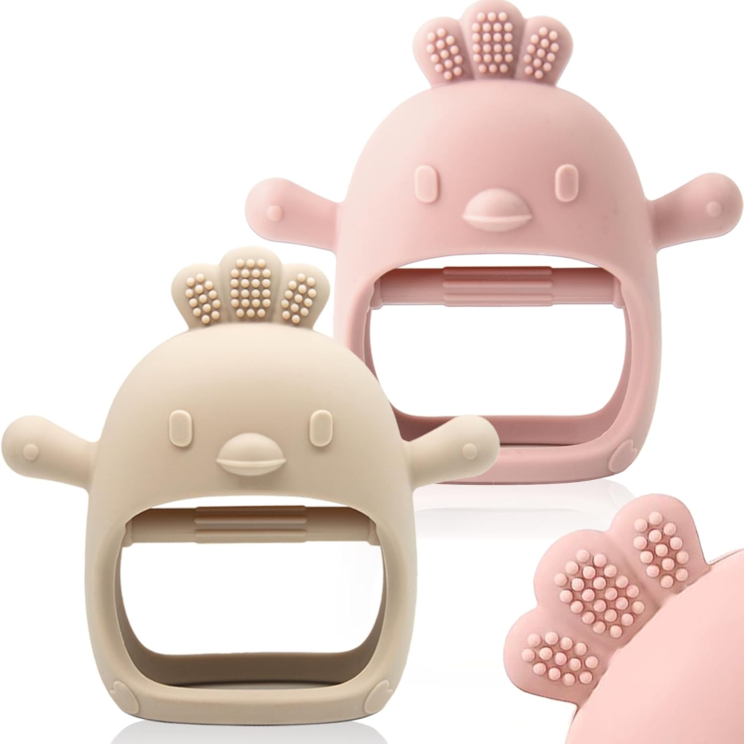 2-pack ChooKaChoo silicone teething mitten for babies over 3 months, anti-dropping, BPA free