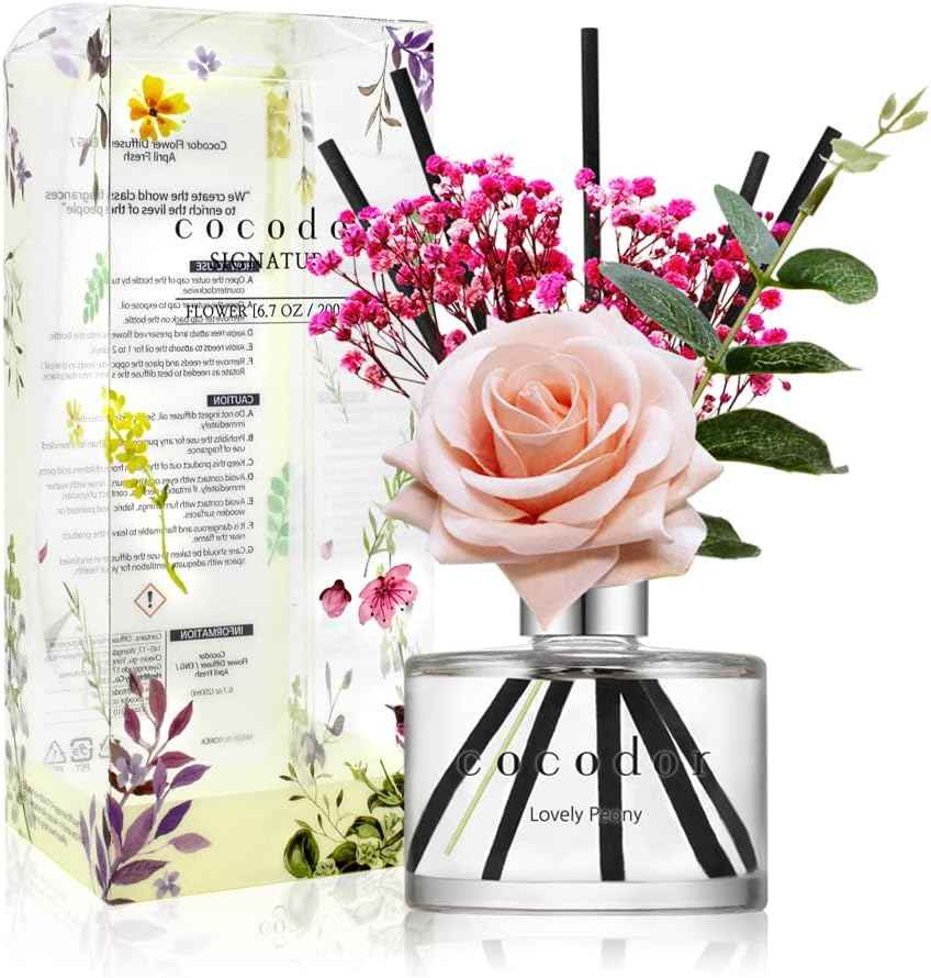 COCODOR Reed Diffuser Set with Preserved Baby's Breath with Sticks/April Breeze / 6.7oz / Scent Fragrance Oil Diffuser for Bedroom Bathroom Home Décor
