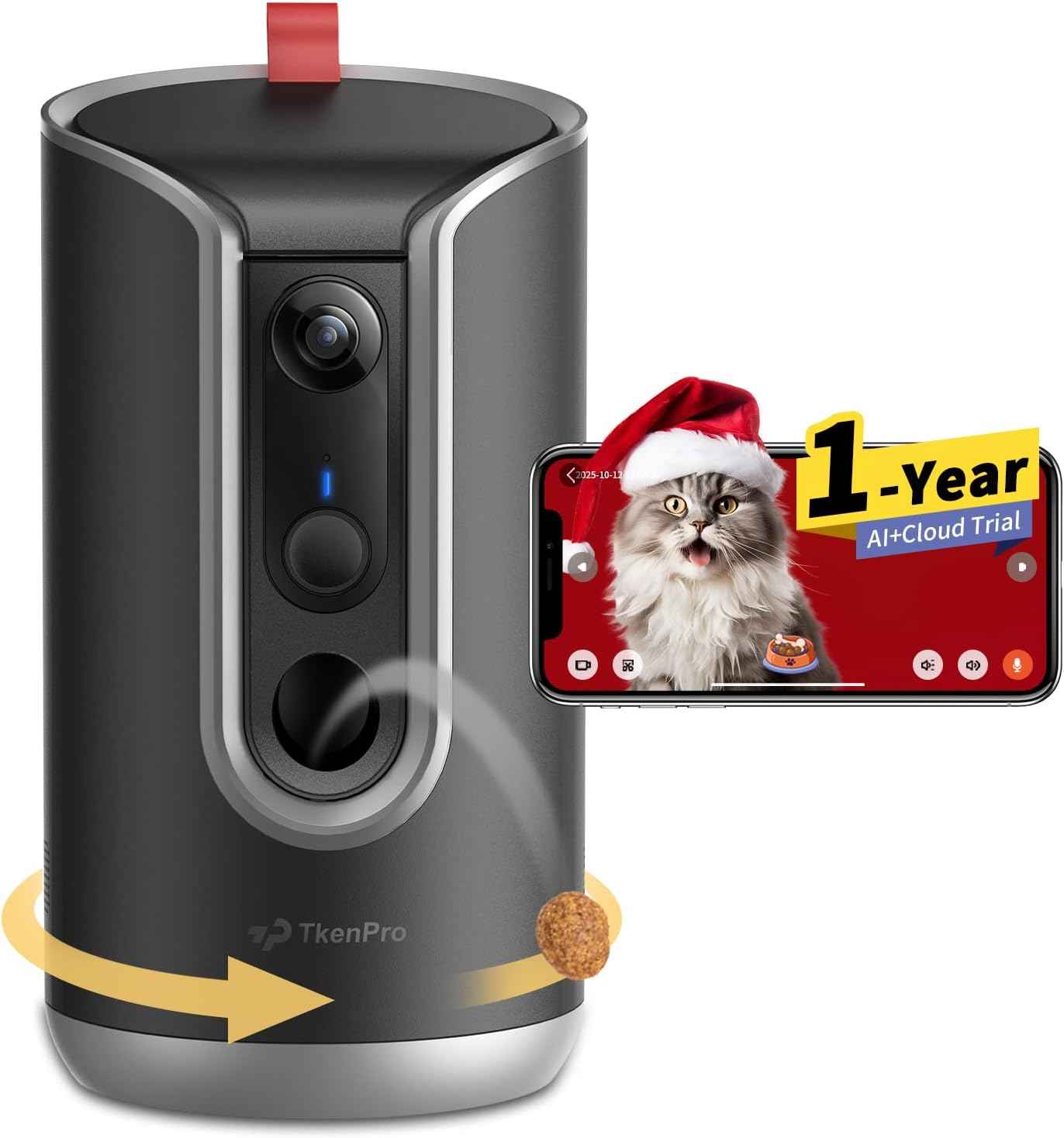 2K Pet Camera Treat Dispenser, 360°View Dog Camera with Phone App, 5G&2.4G WiFi 2-Way Talk Pet Cam Indoor for Cats Remote Treat Tossing, Motion Alerts, Auto Tracking