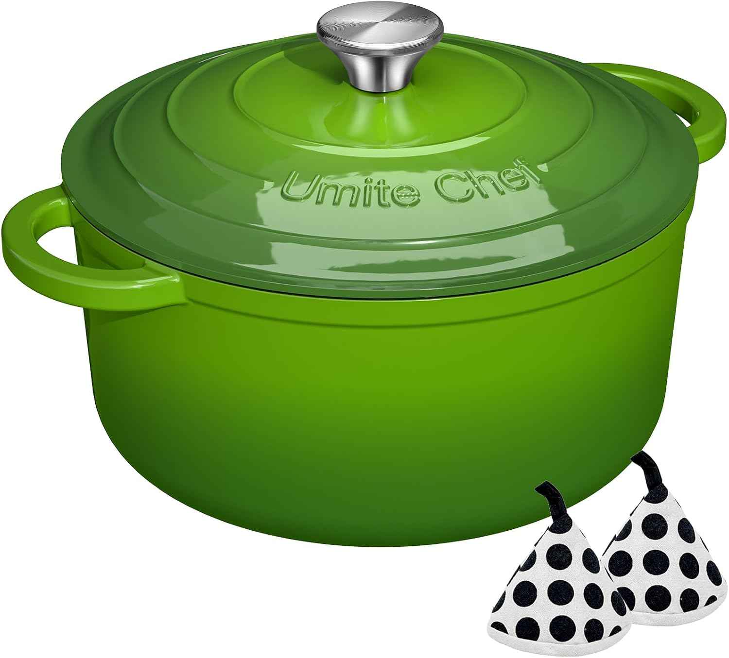 Enameled Cast Iron Dutch Oven - Umite Chef 5QT Pot with Lid & Cotton Potholders - Heavy-Duty Cookware for Bread Baking, Braising, Stews, Roasting(Cream White)