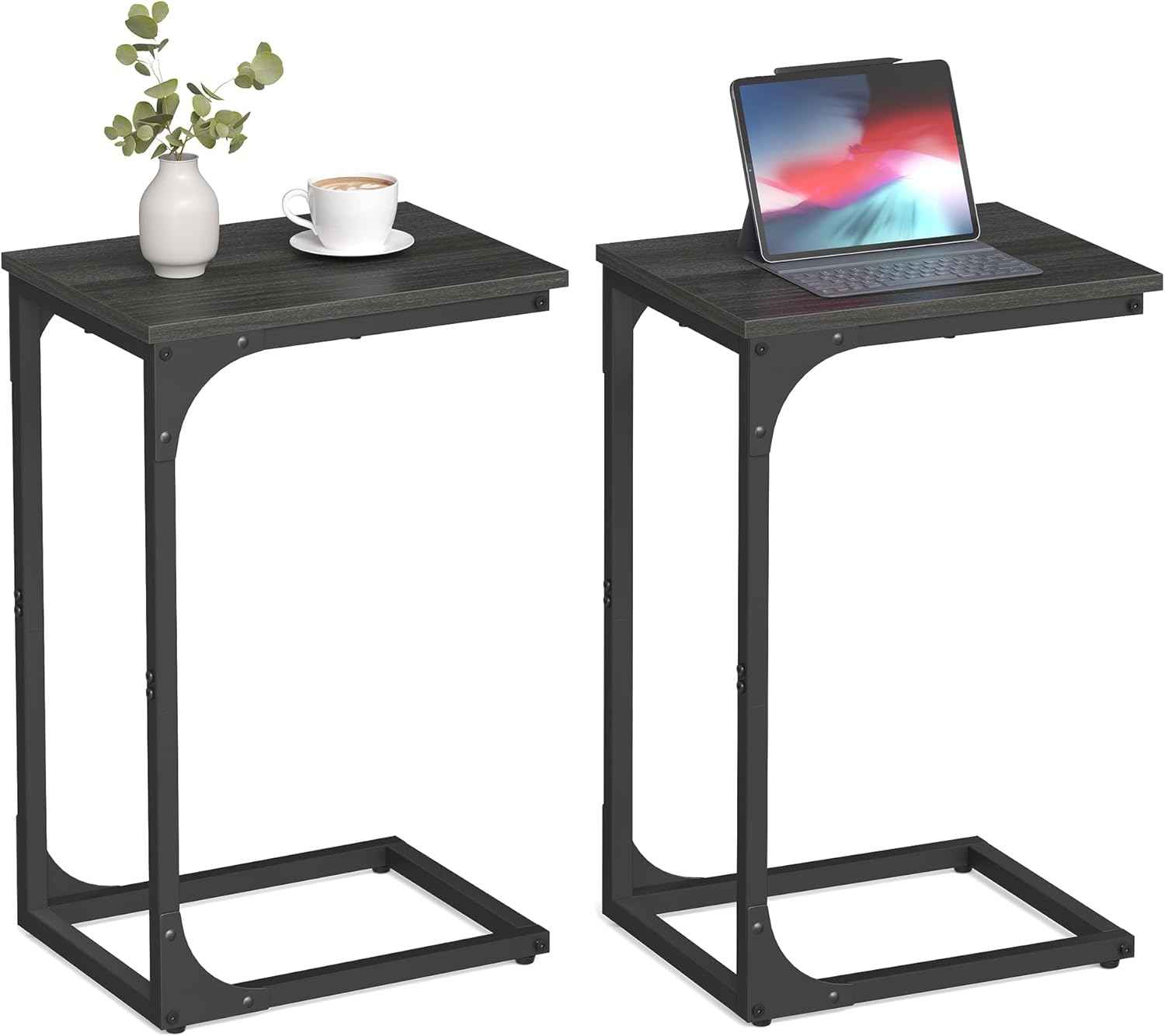 VASAGLE C-Shaped End Table, Small Side Table for Couch, Sofa Table with Metal Frame for Living Room, Bedroom, Bedside, Rustic Brown and Black