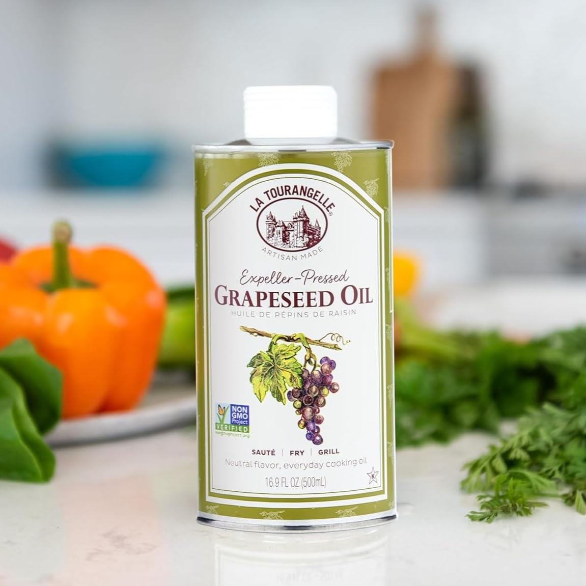 la tourangelle expeller-pressed grapeseed oil, 16.9 fl oz, high heat neutral cooking oil and skincare