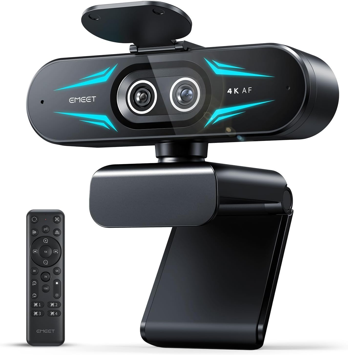 emmeet c60e 4k webcam streaming wide-angle telephoto cameras 11x hybrid zoom pdaf autofocus rgb lighting