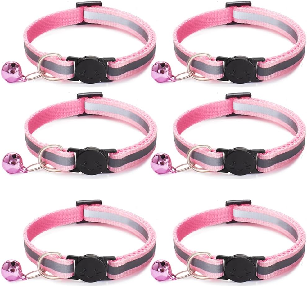 Nylon 6 Pack Reflective Cat Collar with Bell and Breakaway Buckle Adjustable 19-32cm Mixed Colors