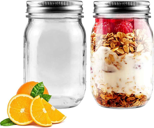 Showvigor 2 Pack Regular Mouth Mason Jars 16oz Glass Canning Jars with Airtight Lids for Preserving, Jam, Honey, Jelly, Wedding Favors, Sauces, Meal Prep, Overnight Oats, Salad