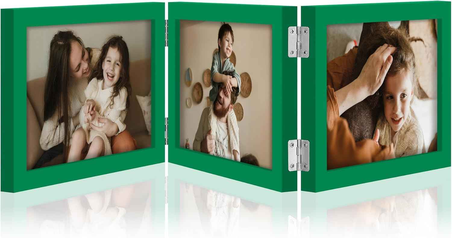 decorUhome Triple 4x6 Picture Frame Vertical, Engineered Wood Trifold Photo Frame with Plexiglass for Tabletop Display, 4x6, Black