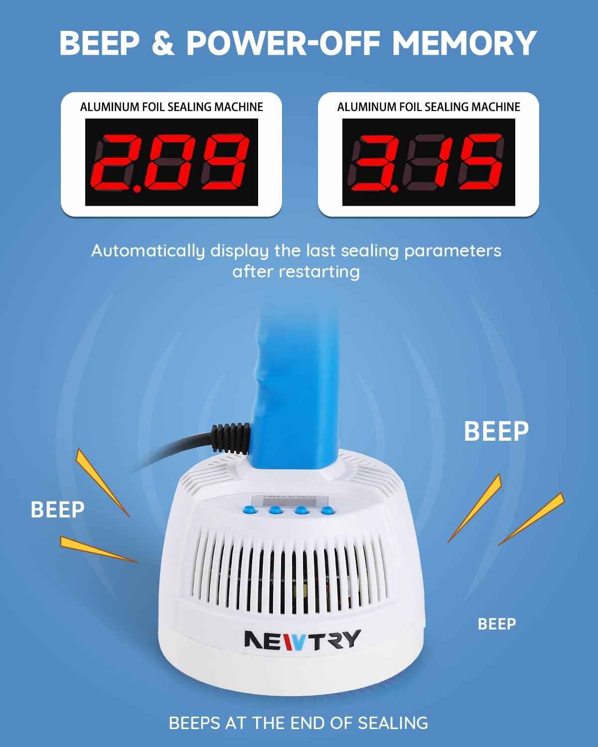 NEWTRY Induction Sealer 20-100mm Heat Handheld Sealing Machine Electromagnetic Bottle Cap Sealer Power & Time Adjustable for Plastic Glass Bottles Caps (110V)