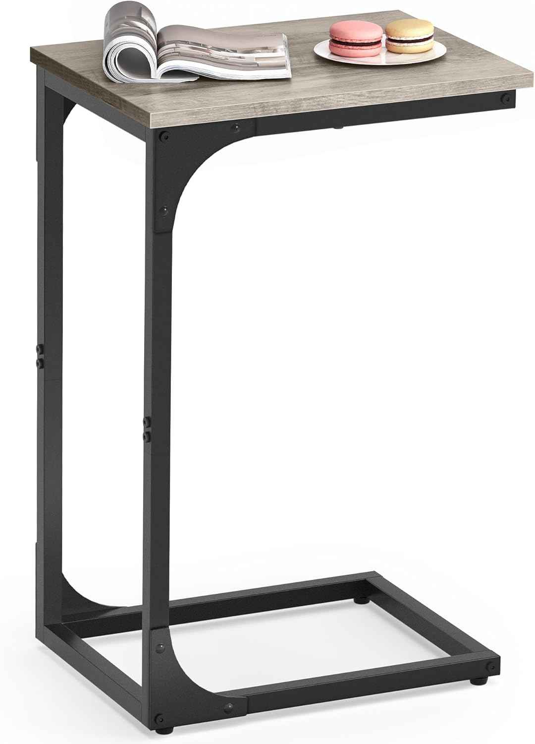 VASAGLE C-Shaped End Table, Small Side Table for Couch, Sofa Table with Metal Frame for Living Room, Bedroom, Bedside, Rustic Brown and Black