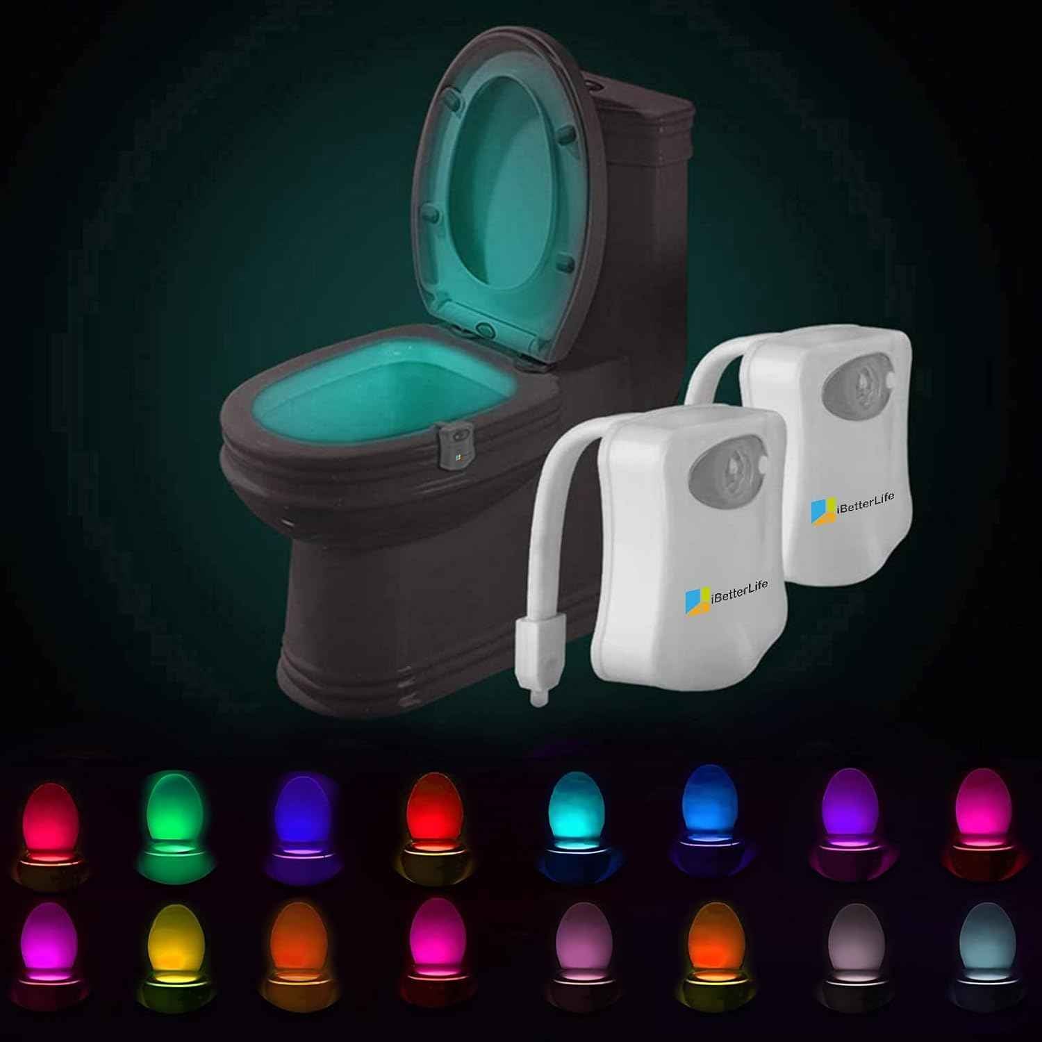 Toilet Light Motion Sensor 2Pack - The Original 8 Color Changing LED Glow Bowl Inside Toilet Night Light for Bathroom - Smart Unique Cool Gadget, Funny Ideal Gifts for Dad Teen Boys Girls Men Women